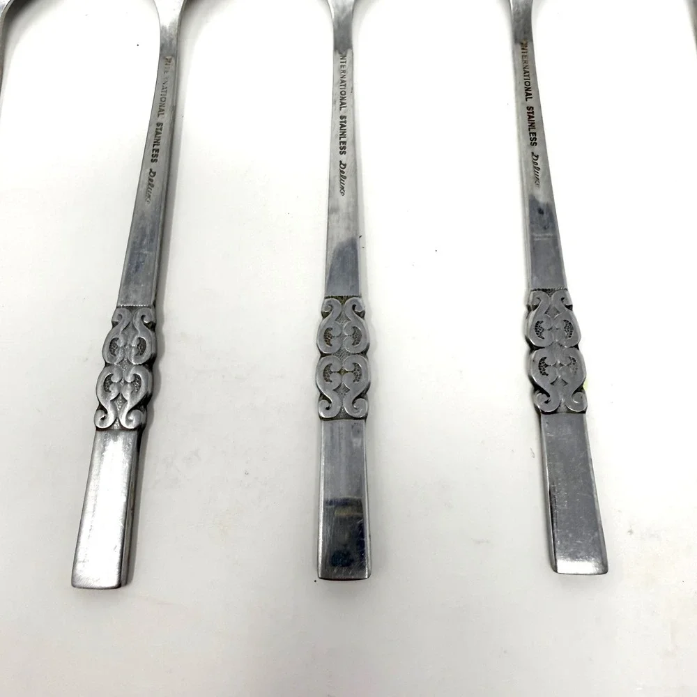 9 International‎ Stainless Steel Deluxe Teaspoons MCM Danish Scroll Flatware Set
